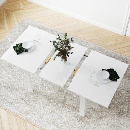 Extendable Rectangular Dining Table 120-160 x 70cm Seats 4-6 - High Gloss White