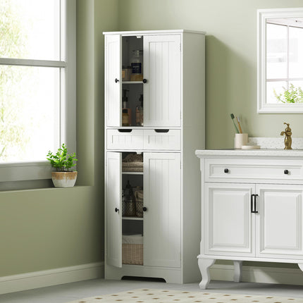 Tall Freestanding Bathroom Storage Cabinet with Drawer and Adjustable Shelves 60x30x160 cm - White