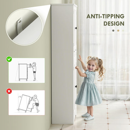 Tall Freestanding Bathroom Storage Cabinet with Drawer and Adjustable Shelves 60x30x160 cm - White