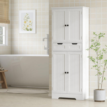 Tall Freestanding Bathroom Storage Cabinet with Drawer and Adjustable Shelves 60x30x160 cm - White