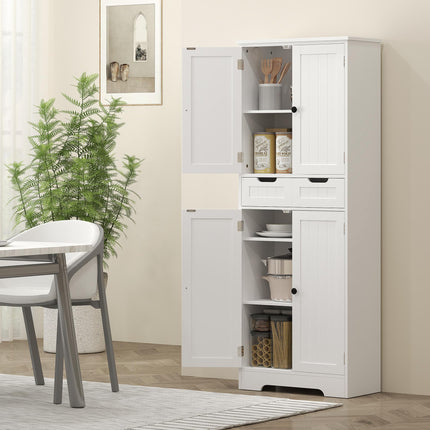 Tall Freestanding Bathroom Storage Cabinet with Drawer and Adjustable Shelves 60x30x160 cm - White