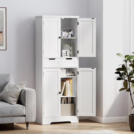 Tall Freestanding Bathroom Storage Cabinet with Drawer and Adjustable Shelves 60x30x160 cm - White