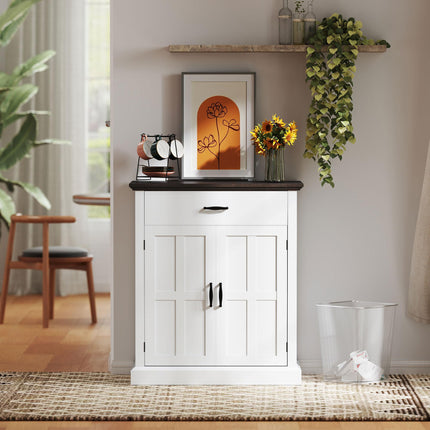 Farmhouse Sideboard with 3 cm Thick Top 2 Barn Doors - White