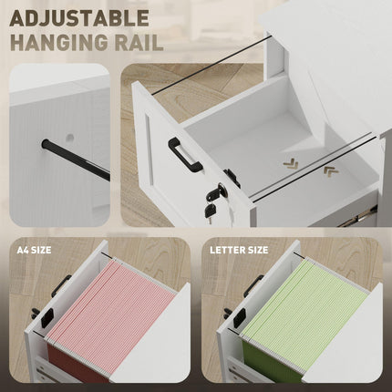 3-Drawer Filing Cabinet with Lock - White
