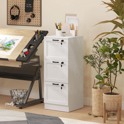 3-Drawer Filing Cabinet with Lock - White