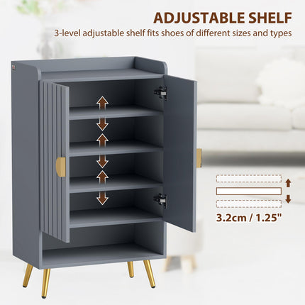Modern Shoe Cabinet with 2 Doors, Open Shelf and Adjustable Shelves, 15 Pair Hal