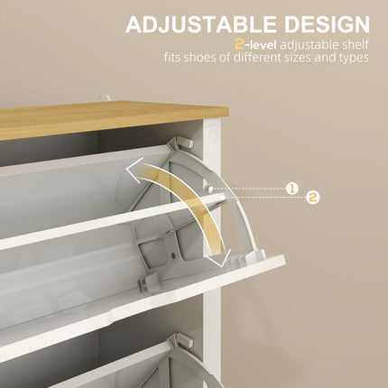 Slim Narrow Shoe Cabinet with 3 Flip Drawers and Adjustable Shelves for 18 Pairs of Shoes - High Gloss White