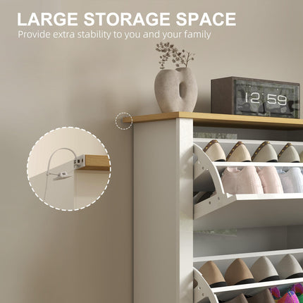 Slim Narrow Shoe Cabinet with 3 Flip Drawers and Adjustable Shelves for 18 Pairs of Shoes - High Gloss White