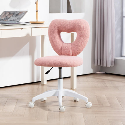 Armless Heart-Shaped Swivel Computer Desk Chair with Adjustable Height and Wheels - Pink