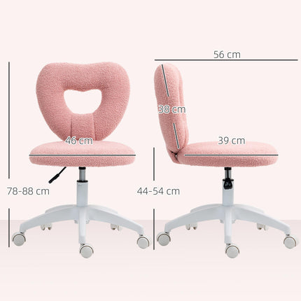 Armless Heart-Shaped Swivel Computer Desk Chair with Adjustable Height and Wheels - Pink
