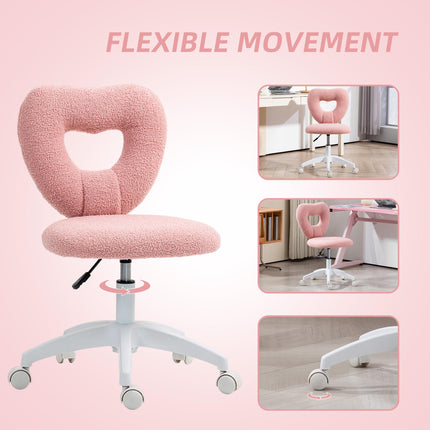 Armless Heart-Shaped Swivel Computer Desk Chair with Adjustable Height and Wheels - Pink