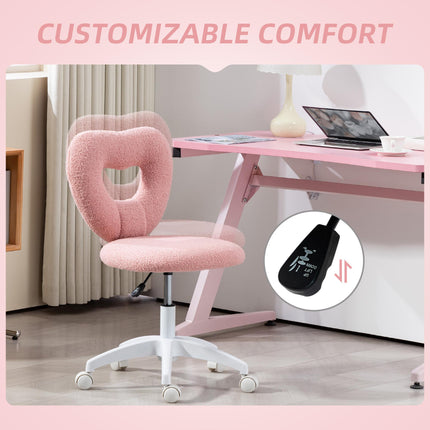 Armless Heart-Shaped Swivel Computer Desk Chair with Adjustable Height and Wheels - Pink