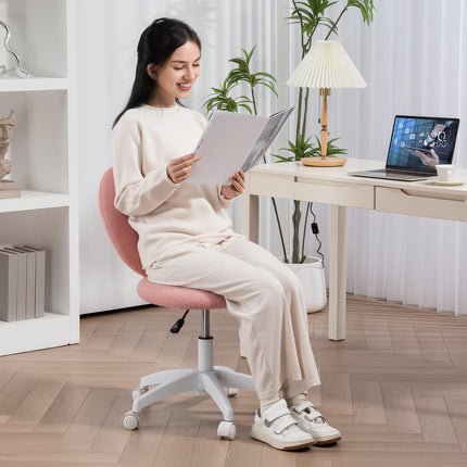 Armless Heart-Shaped Swivel Computer Desk Chair with Adjustable Height and Wheels - Pink