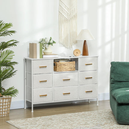 Boucle Chest of Drawers 8 Fabric Drawers with Charging Station 2 USB 2 AC Ports - Cream White
