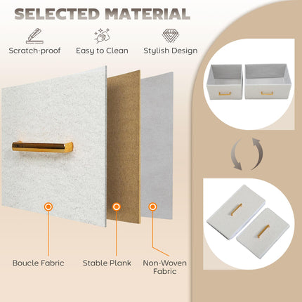 Boucle Chest of Drawers 8 Fabric Drawers with Charging Station 2 USB 2 AC Ports - Cream White
