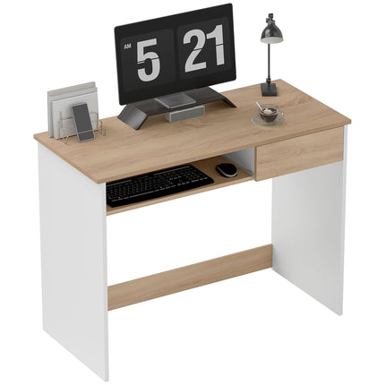 100cm Compact Computer Desk with Keyboard Tray, Home Office Desk with Drawer for