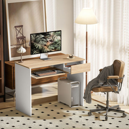 100cm Compact Computer Desk with Keyboard Tray, Home Office Desk with Drawer for