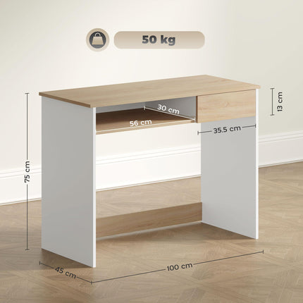 100cm Compact Computer Desk with Keyboard Tray, Home Office Desk with Drawer for