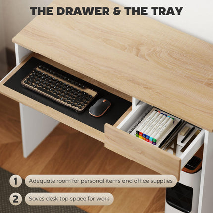 100cm Compact Computer Desk with Keyboard Tray, Home Office Desk with Drawer for