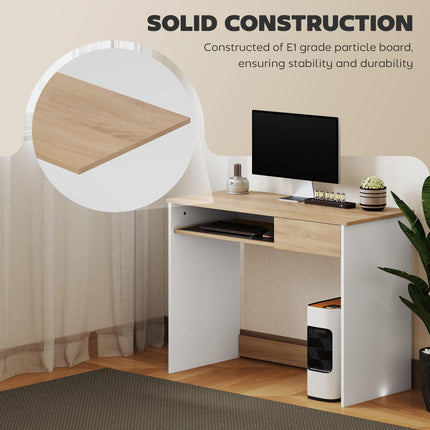 100cm Compact Computer Desk with Keyboard Tray, Home Office Desk with Drawer for