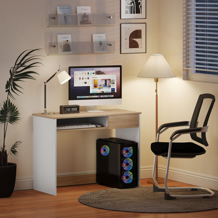 100cm Compact Computer Desk with Keyboard Tray, Home Office Desk with Drawer for
