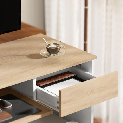 100cm Compact Computer Desk with Keyboard Tray, Home Office Desk with Drawer for