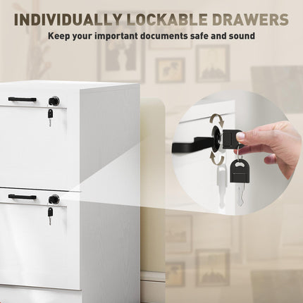 2-Drawer Filing Cabinet with Lock - White