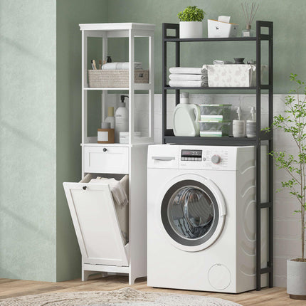 Tall Bathroom Cabinet, with Laundry Basket - White