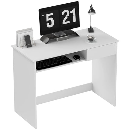 100cm Compact Computer Desk with Keyboard Tray, Home Office Desk with Drawer for