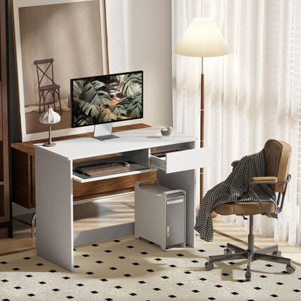 100cm Compact Computer Desk with Keyboard Tray, Home Office Desk with Drawer for
