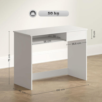 100cm Compact Computer Desk with Keyboard Tray, Home Office Desk with Drawer for