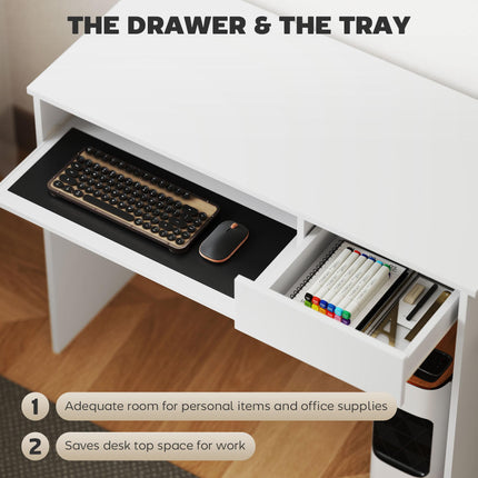100cm Compact Computer Desk with Keyboard Tray, Home Office Desk with Drawer for