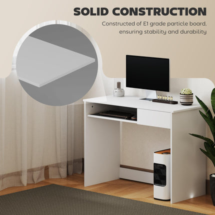 100cm Compact Computer Desk with Keyboard Tray, Home Office Desk with Drawer for
