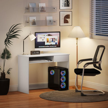 100cm Compact Computer Desk with Keyboard Tray, Home Office Desk with Drawer for