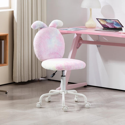 Fuzzy Office Chair with Bunny Ears, Faux Fur Swivel Desk Chair, Armless Makeup V