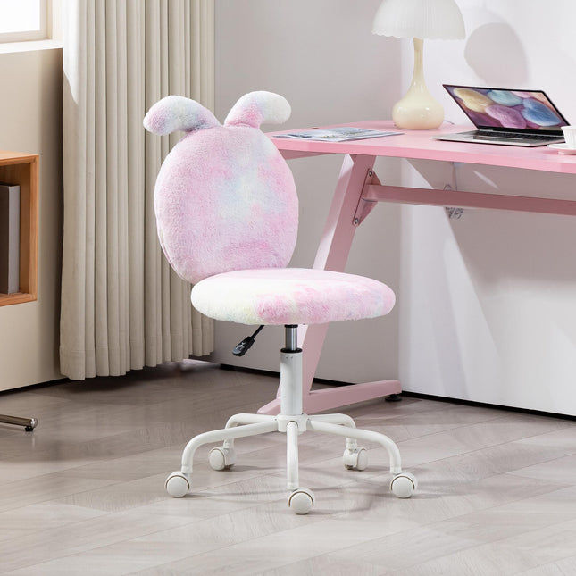 Fuzzy Office Chair with Bunny Ears, Faux Fur Swivel Desk Chair, Armless Makeup V