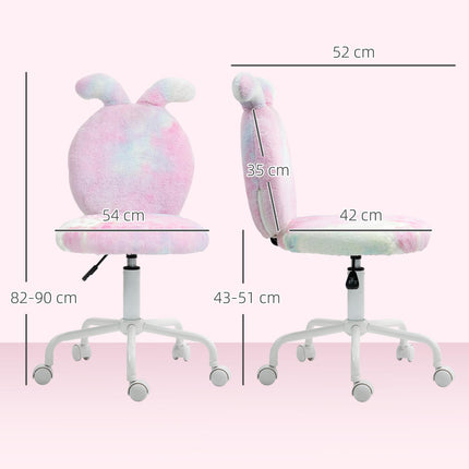 Fuzzy Office Chair with Bunny Ears, Faux Fur Swivel Desk Chair, Armless Makeup V