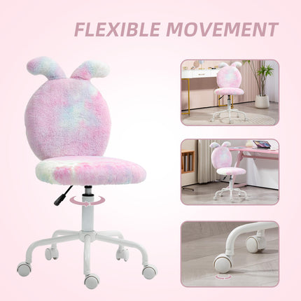 Fuzzy Office Chair with Bunny Ears, Faux Fur Swivel Desk Chair, Armless Makeup V