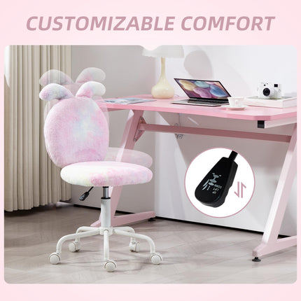 Fuzzy Office Chair with Bunny Ears, Faux Fur Swivel Desk Chair, Armless Makeup V
