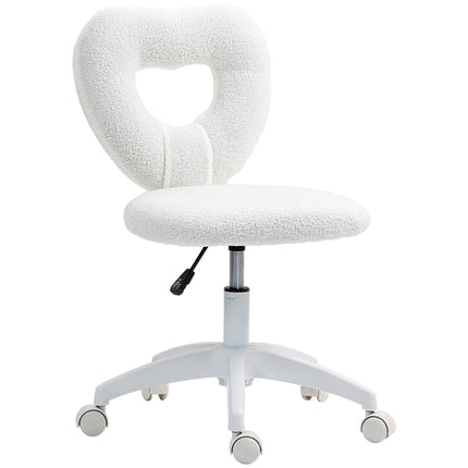 Armless Heart-Shaped Swivel Computer Desk Chair with Height Adjustment and Wheels - White