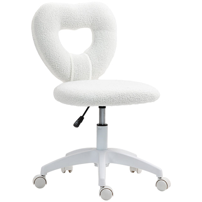 Armless Heart-Shaped Swivel Computer Desk Chair with Height Adjustment and Wheels - White