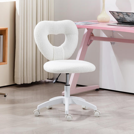 Armless Heart-Shaped Swivel Computer Desk Chair with Height Adjustment and Wheels - White