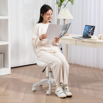 Armless Heart-Shaped Swivel Computer Desk Chair with Height Adjustment and Wheels - White