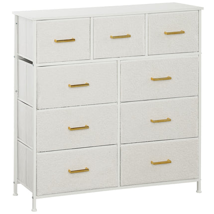 Chest of Drawers with 9 Boucle Fabric Drawers and Steel Frame - Cream White