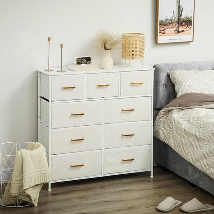 Chest of Drawers with 9 Boucle Fabric Drawers and Steel Frame - Cream White