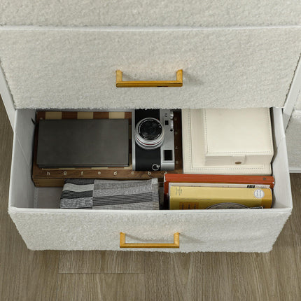 Chest of Drawers with 9 Boucle Fabric Drawers and Steel Frame - Cream White