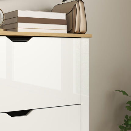Slim Shoe Cabinet with 2 Flip Drawers and Adjustable Shelves for 12 Pairs - High Gloss White
