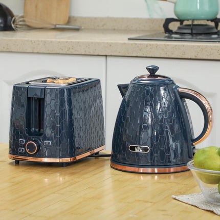 1.7L 3000W Fast Boil Kettle & 2 Slice Toaster Set with Auto Shut Off and Browning Controls - Blue