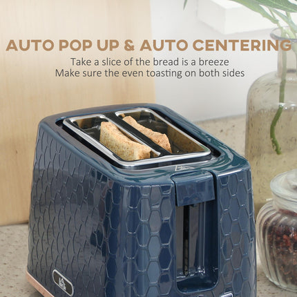 1.7L 3000W Fast Boil Kettle & 2 Slice Toaster Set with Auto Shut Off and Browning Controls - Blue