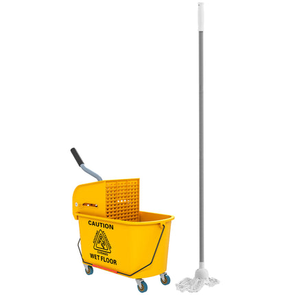 20 Litre Mop Bucket with Side Press Wringer and Wheels for Floor Cleaning - Yellow